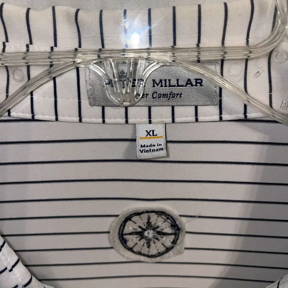 Peter Millar Summer Comfort Men’s Polo Shirt Sz XL White Striped Athleisure Golf